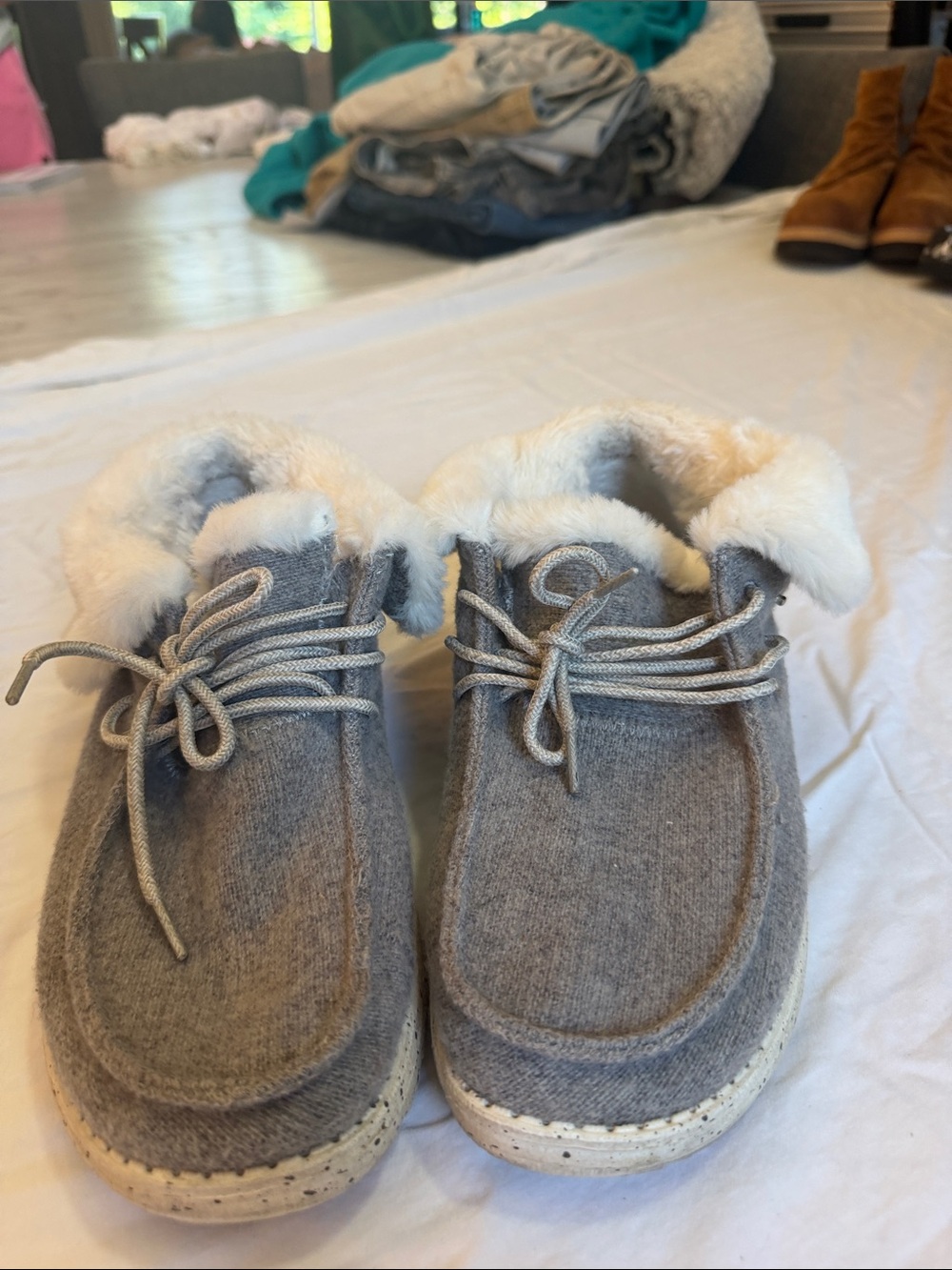 Hey Dude Grey Fleece-Lined Moccasin Booties for women size 9